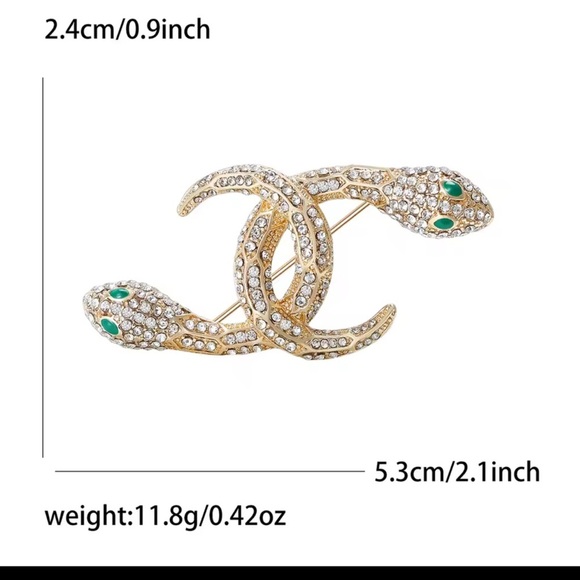 Serpenti Snake Gold Crystal Green Eyes Brooch - Picture 7 of 9